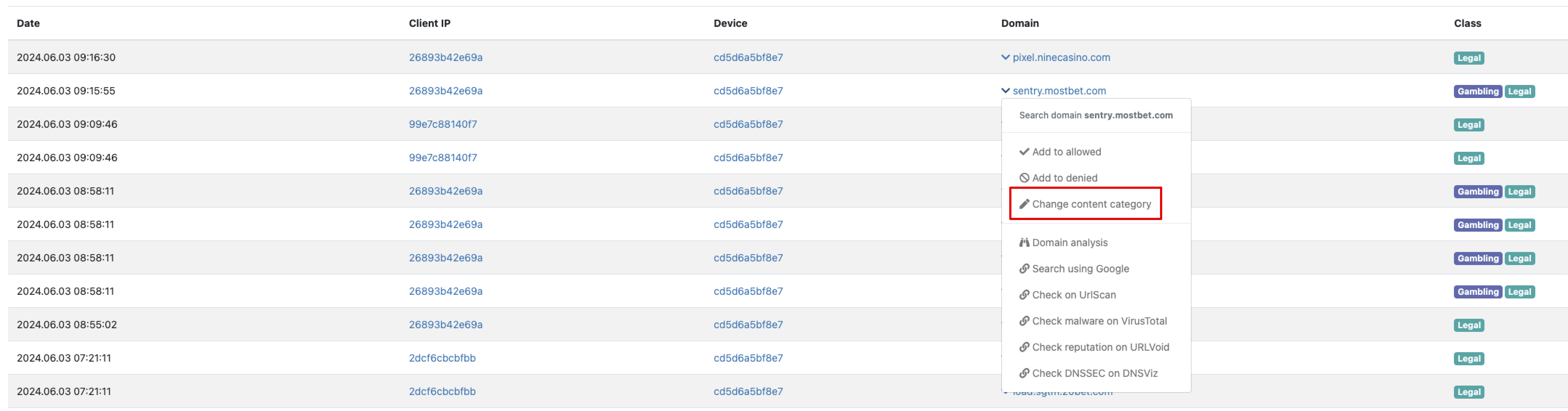 Change a category in the Content dashboard