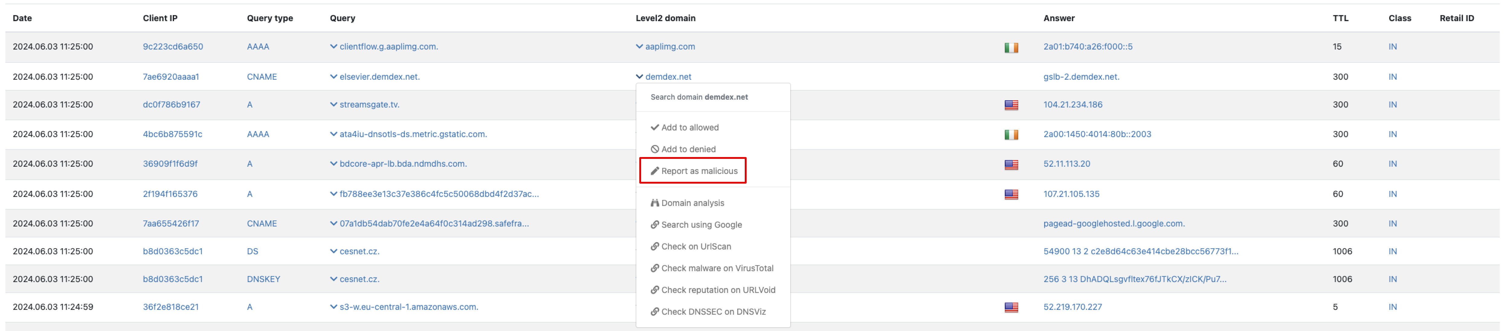 Report malicious domain in UI